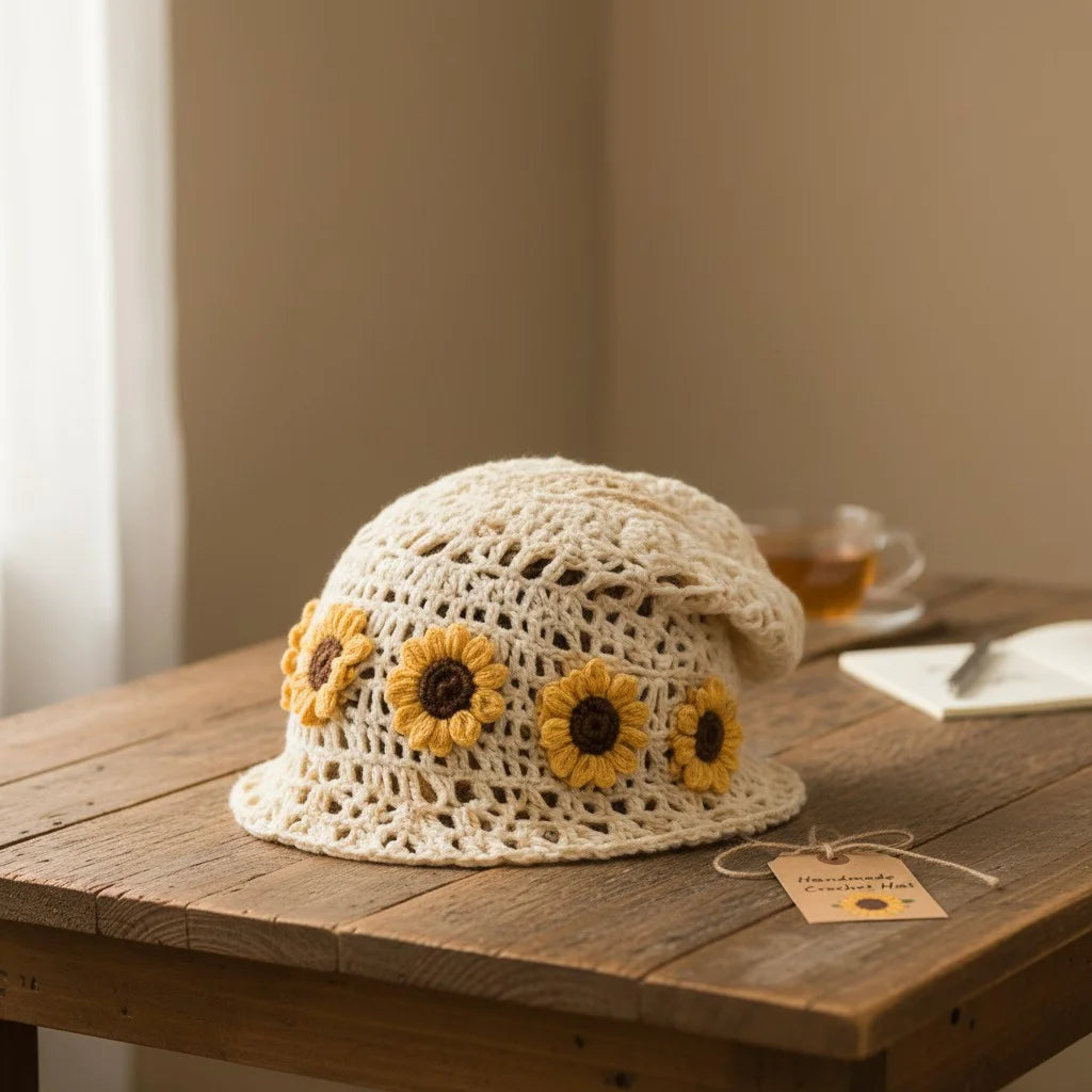 sunflower crochet slouch hat boho summer beanie