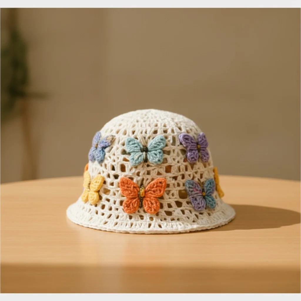 butterfly crochet bucket hat boho summer cap women