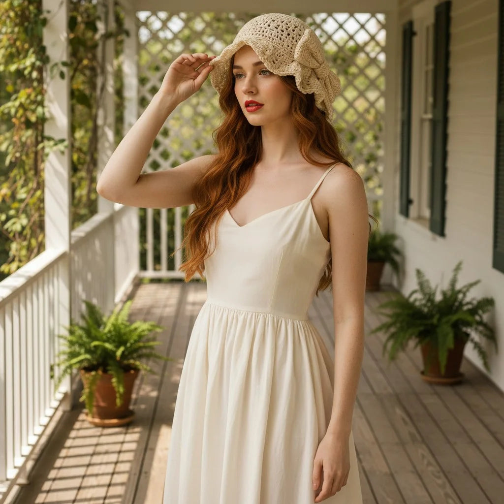 cream crochet bow bucket hat coquette summer crochet hat