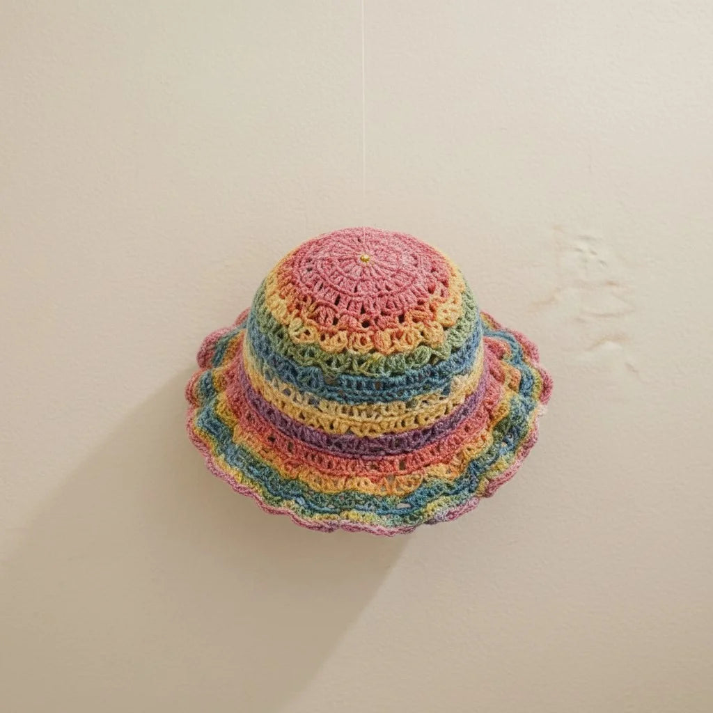 pastel crochet bucket hat boho rainbow summer hat