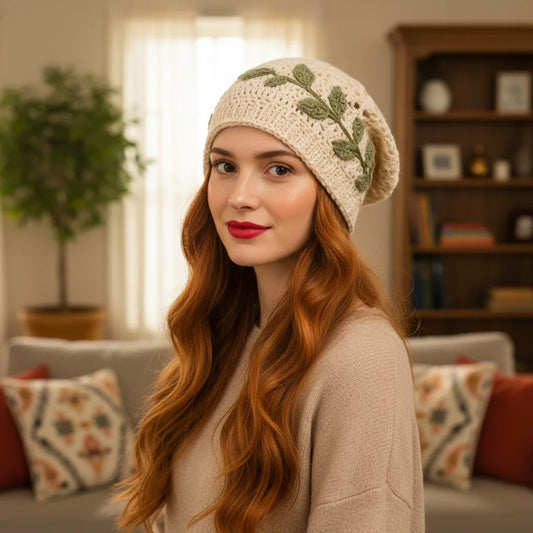 leaf crochet slouchy beanie boho knit winter hat women