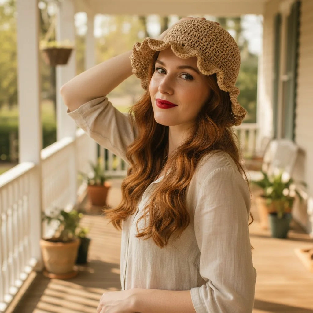 lace crochet bonnet hat vintage boho sun cap women