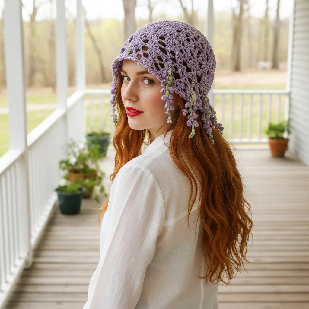 lavender crochet bucket hat boho floral summer hat