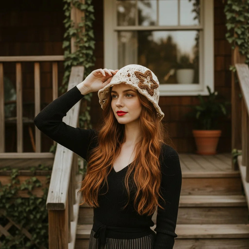 star crochet bucket hat aesthetic boho summer cap