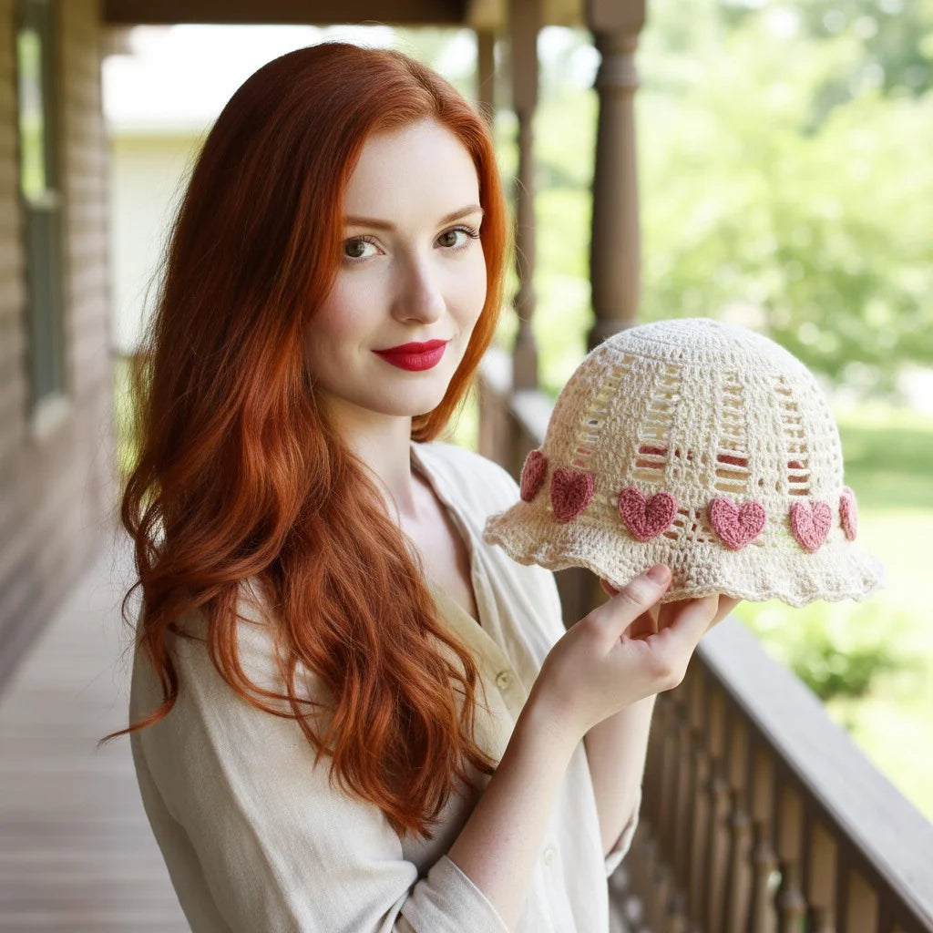 heart crochet bucket hat cute boho summer cap