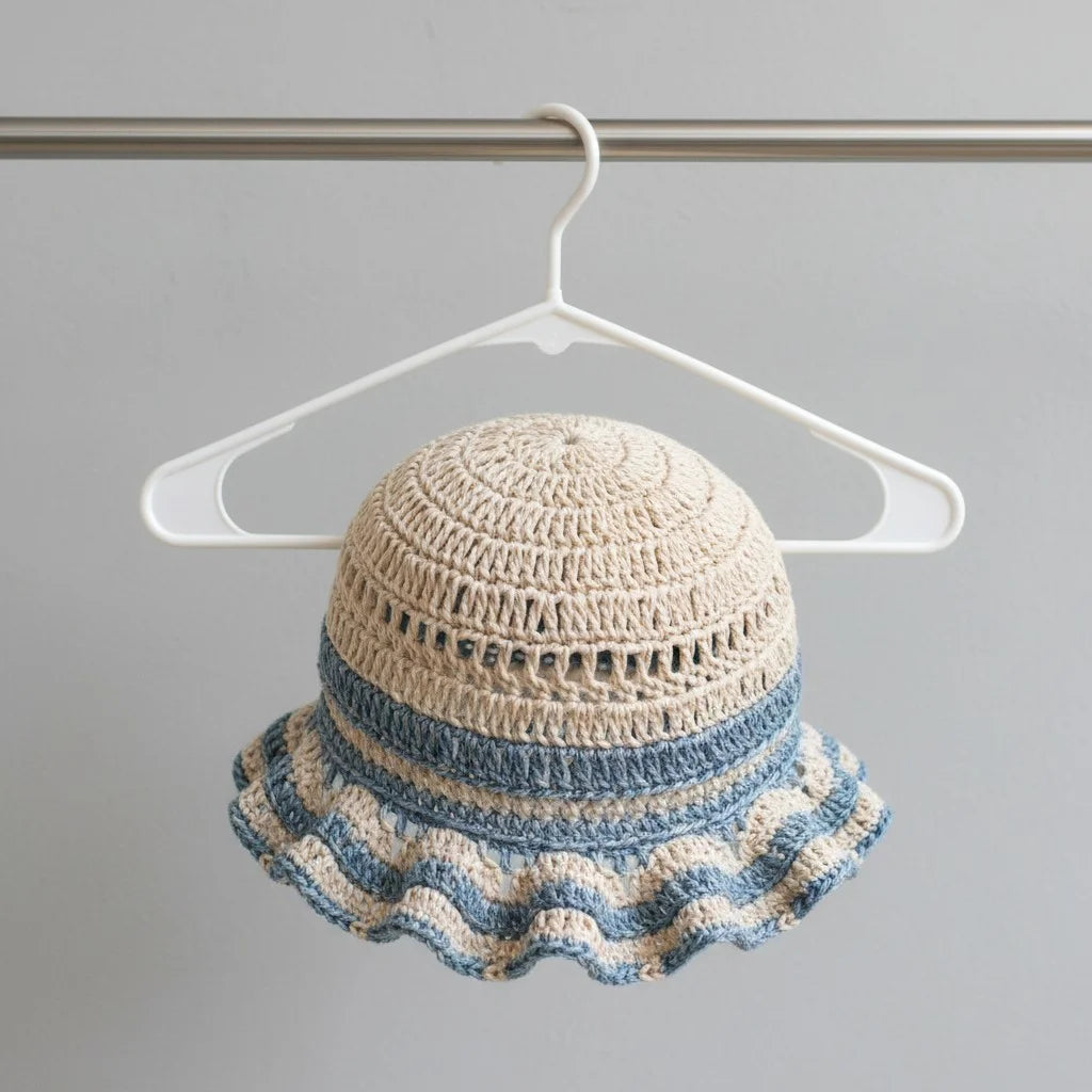 blue ruffle crochet bucket hat boho summer crochet cap