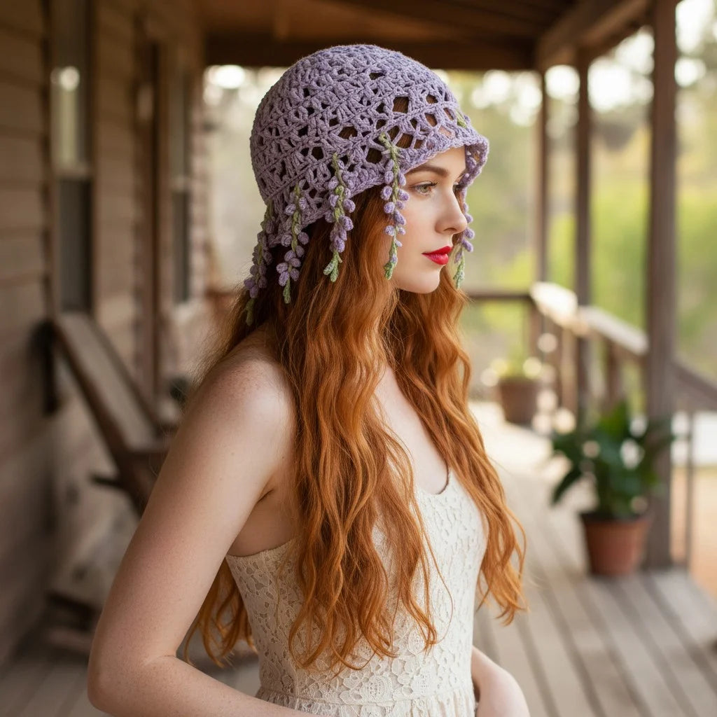 lavender crochet bucket hat boho floral summer hat