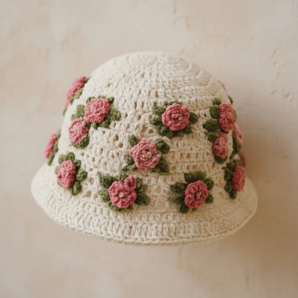 floral crochet bucket hat boho rose summer hat women