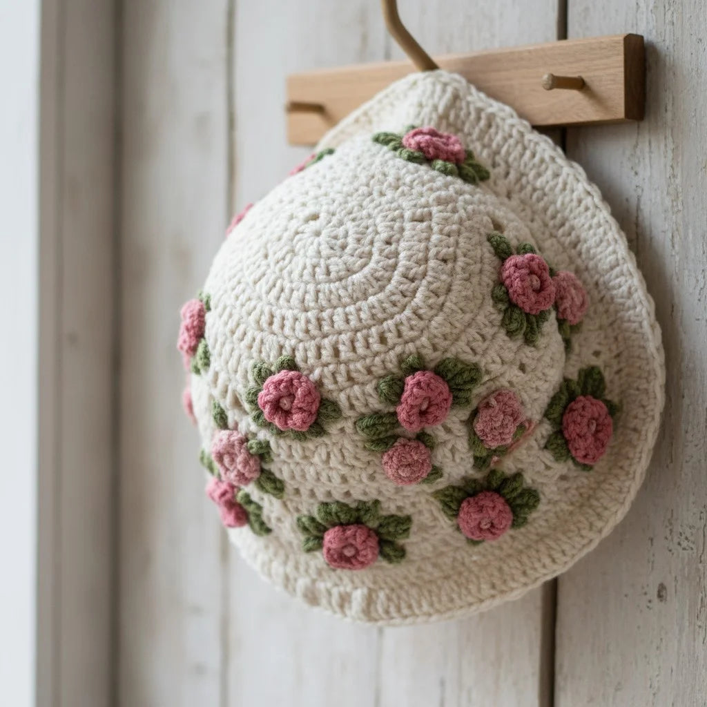 floral crochet bucket hat boho rose summer hat women