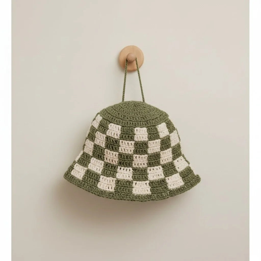 checkerboard crochet bucket hat handmade boho cap
