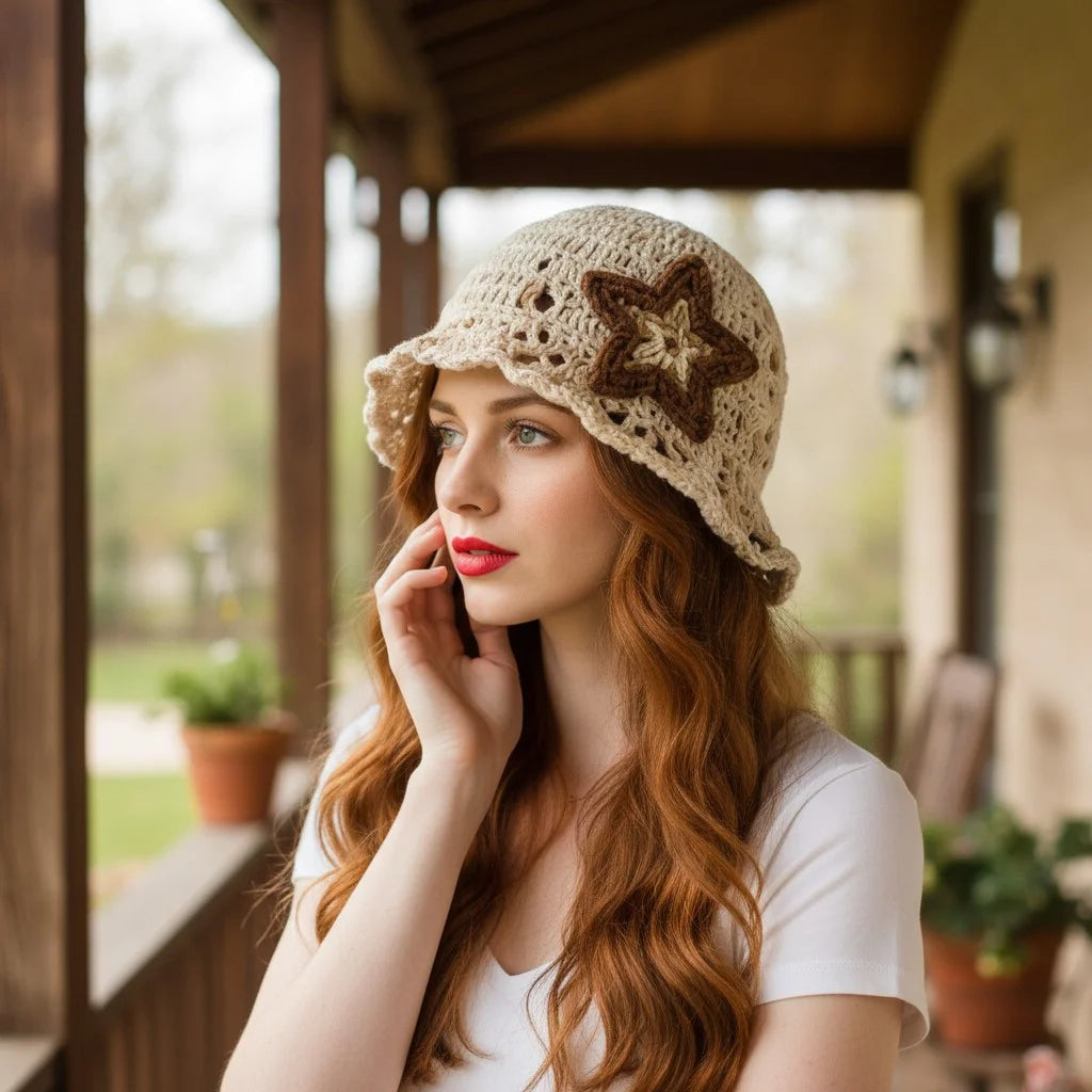 star crochet bucket hat aesthetic boho summer cap