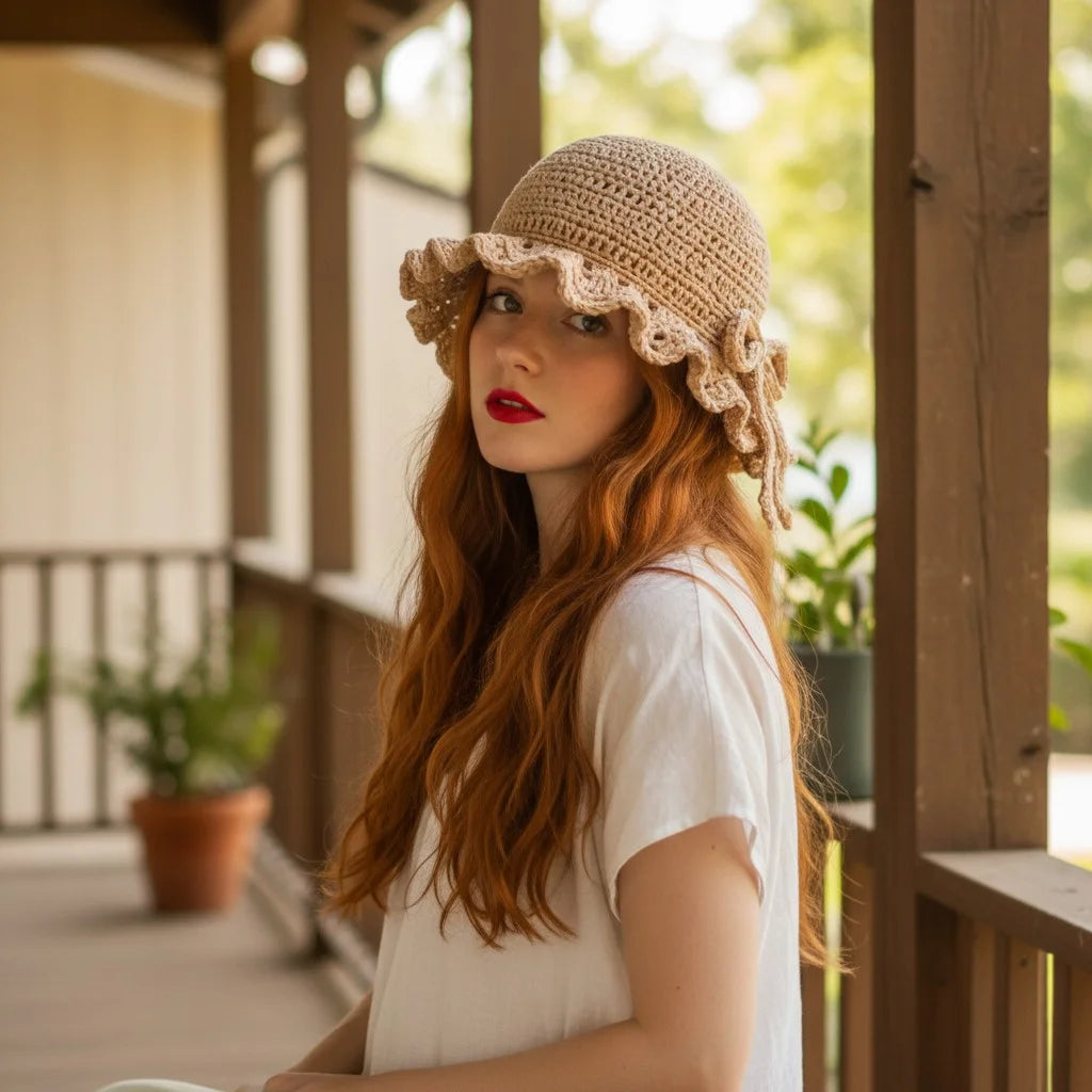 lace crochet bonnet hat vintage boho sun cap women