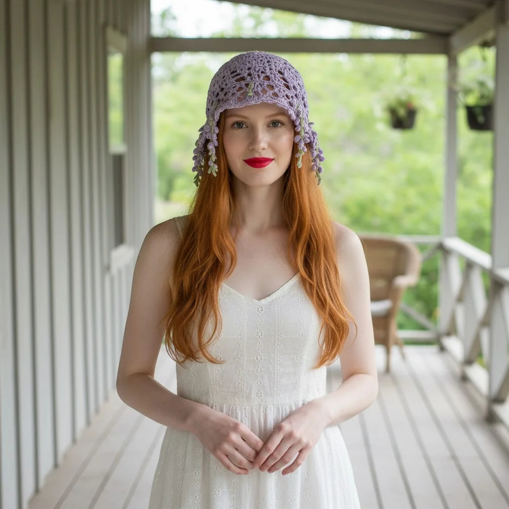 lavender crochet bucket hat boho floral summer hat