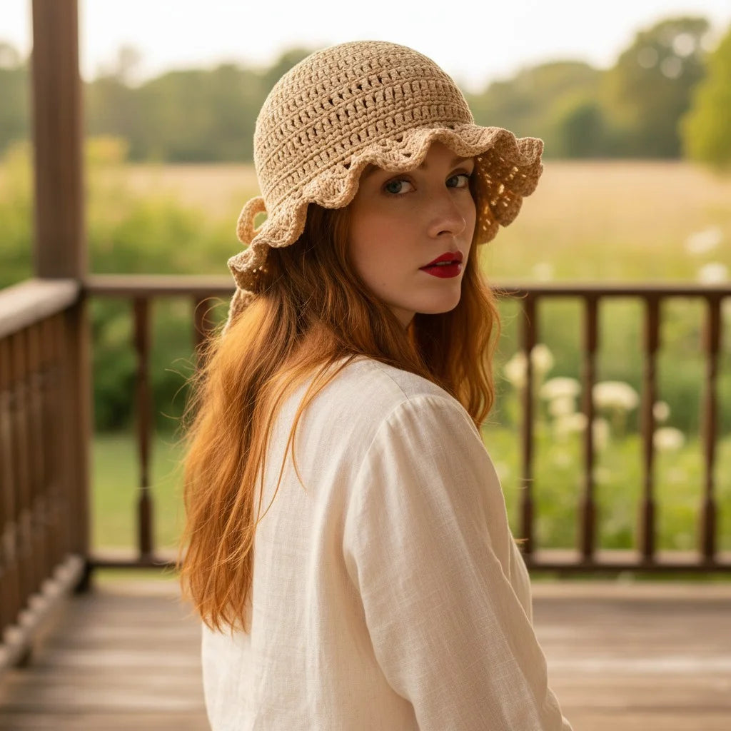lace crochet bonnet hat vintage boho sun cap women