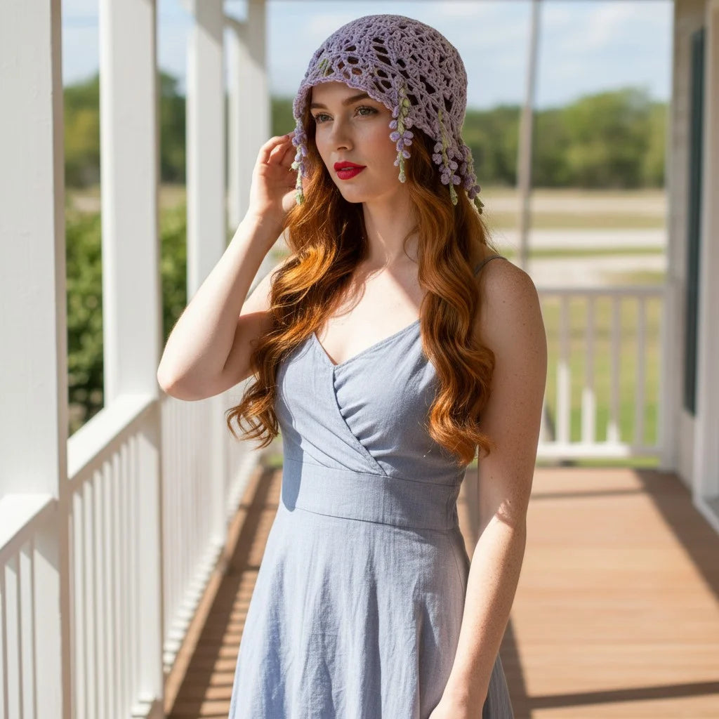 lavender crochet bucket hat boho floral summer hat