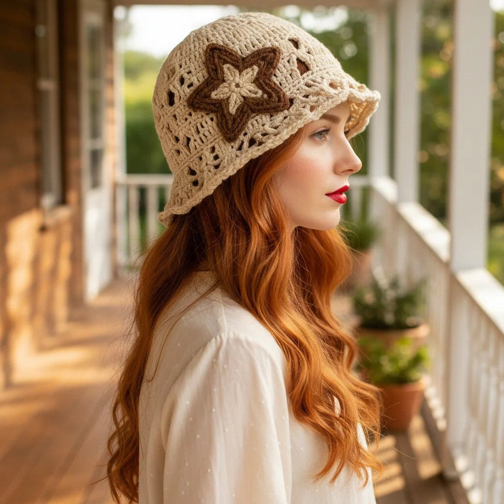 star crochet bucket hat aesthetic boho summer cap