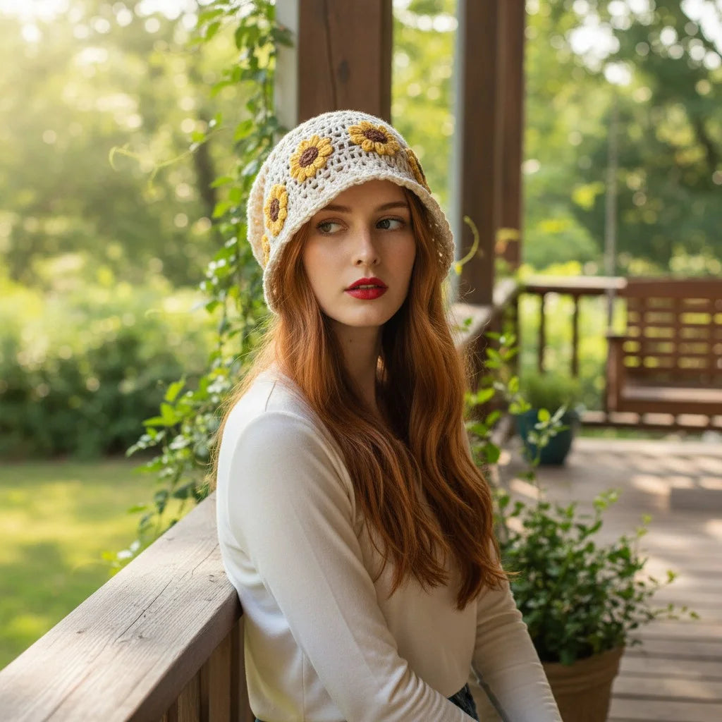 sunflower crochet slouch hat boho summer beanie