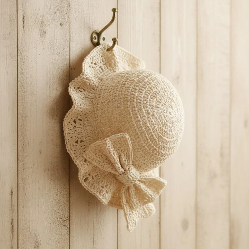 cream crochet bow bucket hat coquette summer crochet hat