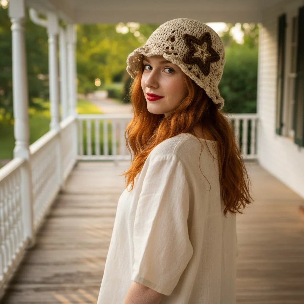 star crochet bucket hat aesthetic boho summer cap