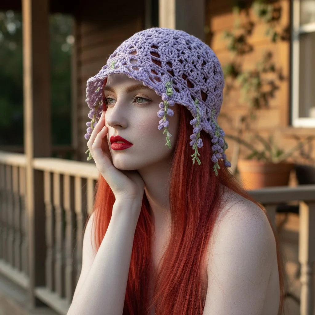 lavender crochet bucket hat boho floral summer hat