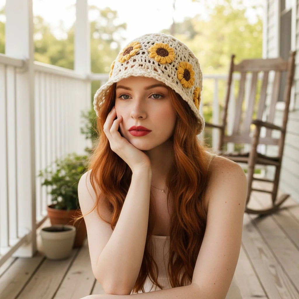 sunflower crochet slouch hat boho summer beanie