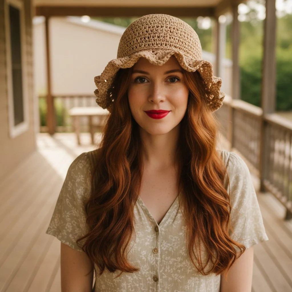 lace crochet bonnet hat vintage boho sun cap women