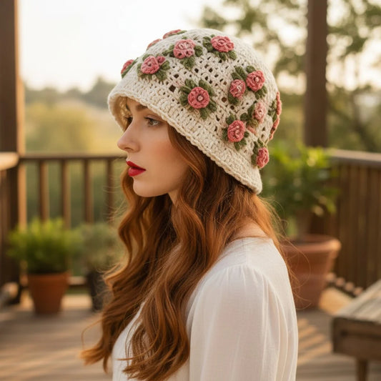 floral crochet bucket hat boho rose summer hat women