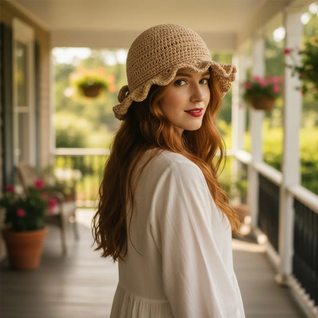 lace crochet bonnet hat vintage boho sun cap women