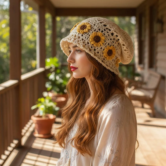 sunflower crochet slouch hat boho summer beanie