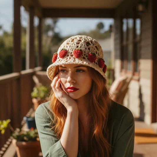 strawberry crochet bucket hat cute cottagecore summer hat