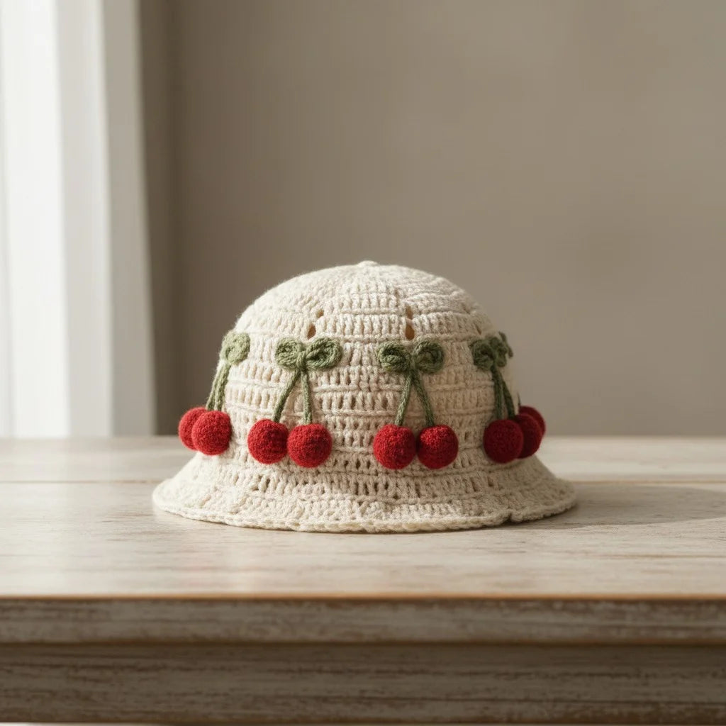 cherry crochet bucket hat cute boho summer cap