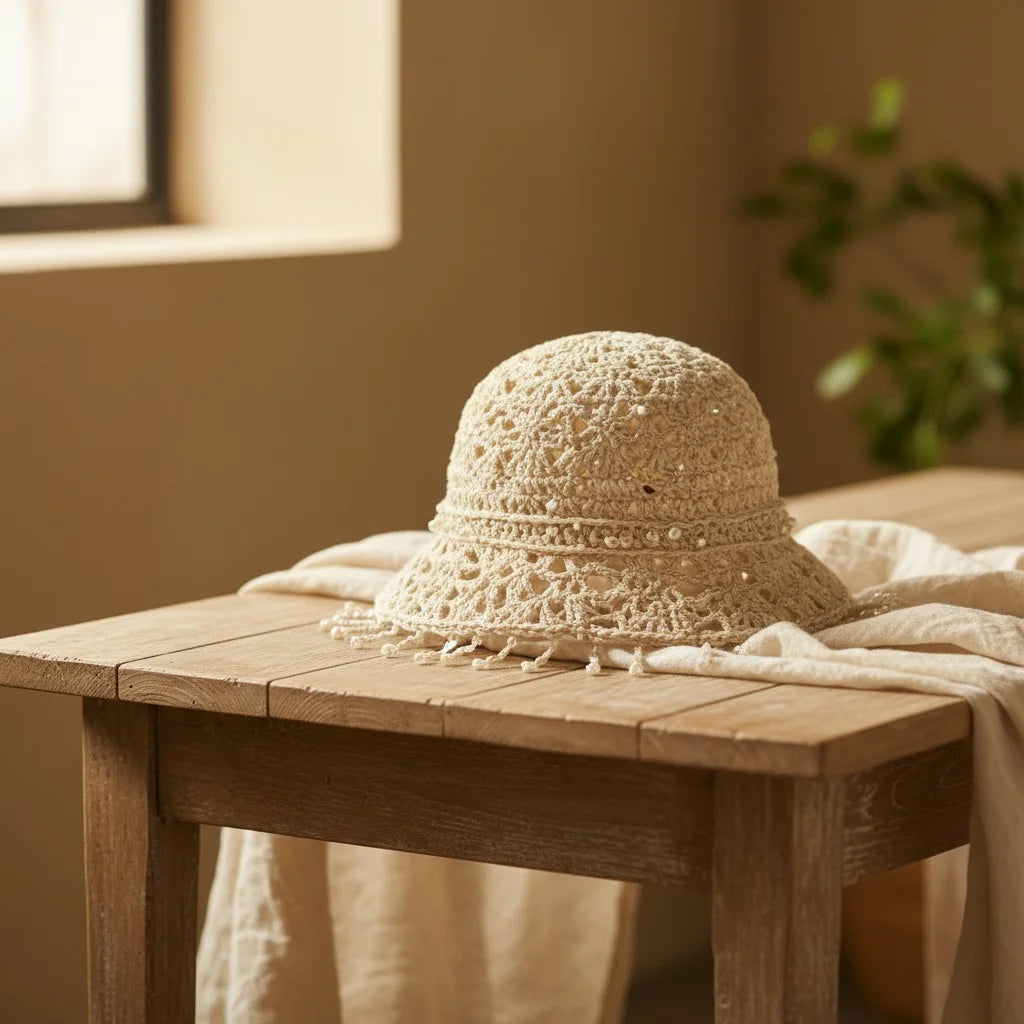 pearl crochet bucket hat elegant boho summer cap