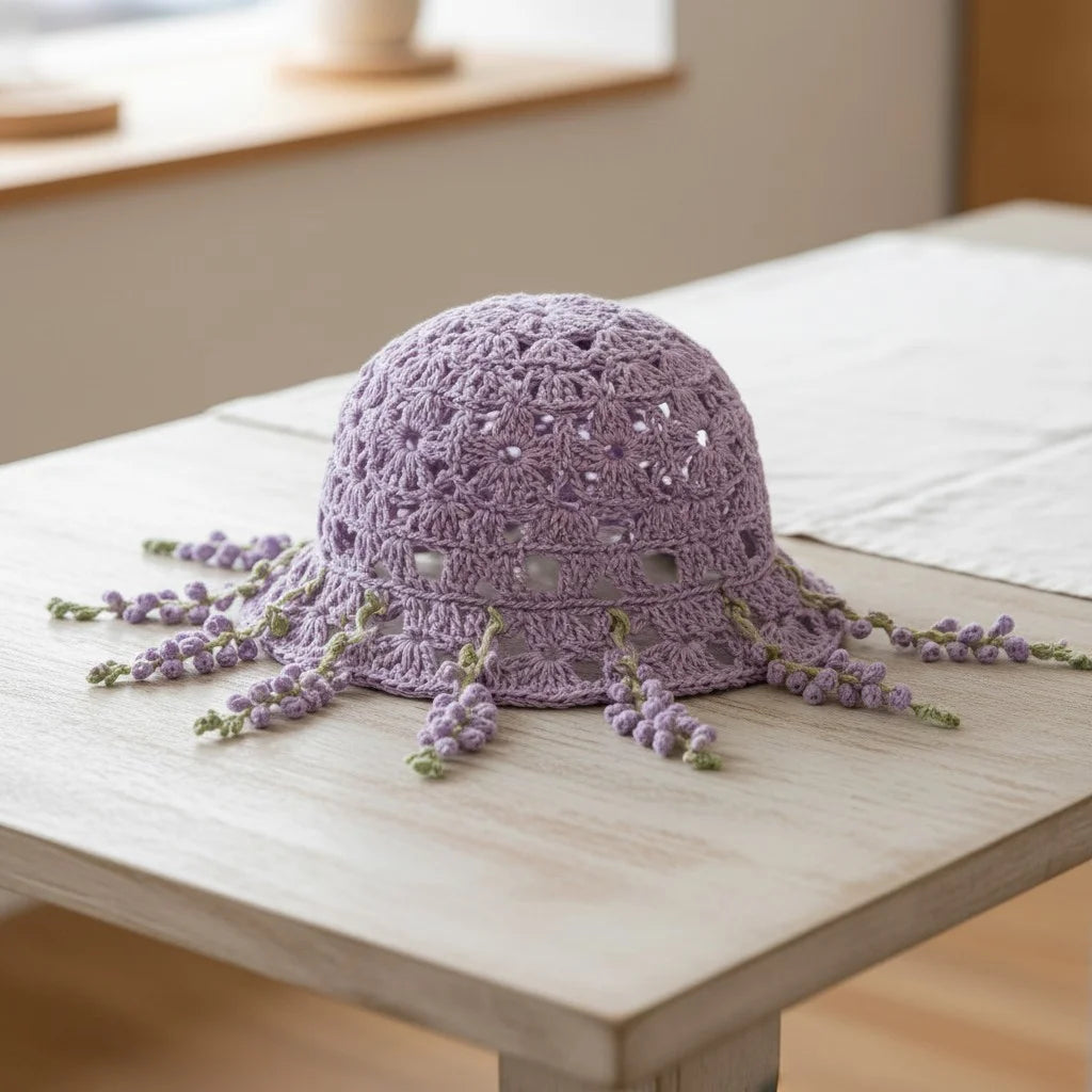 lavender crochet bucket hat boho floral summer hat