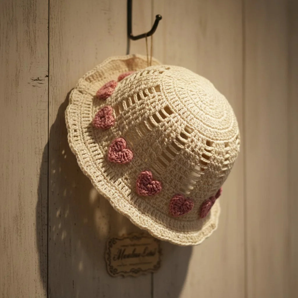 heart crochet bucket hat cute boho summer cap