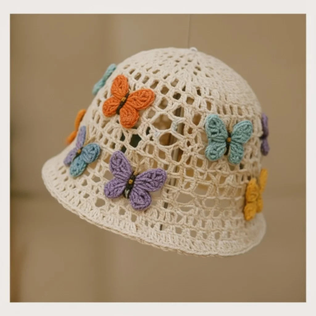 butterfly crochet bucket hat boho summer cap women