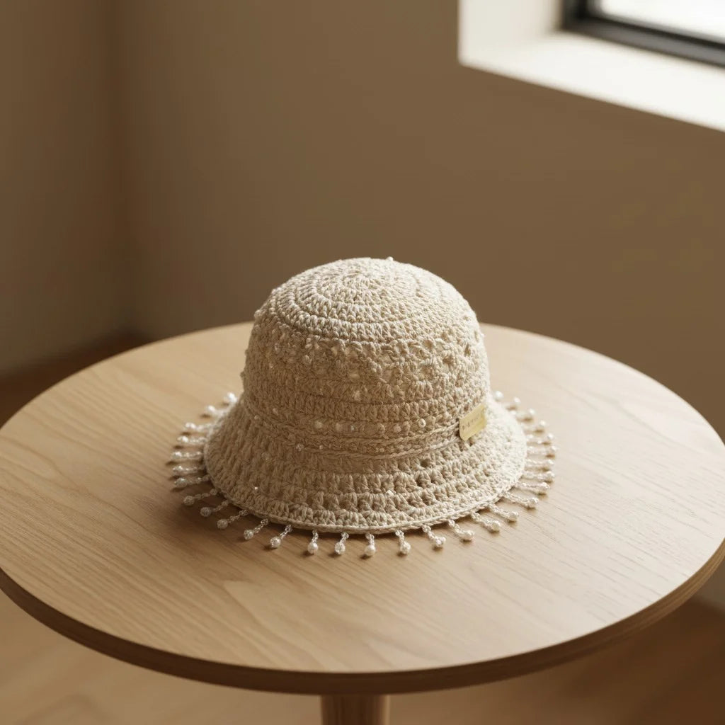pearl crochet bucket hat elegant boho summer cap