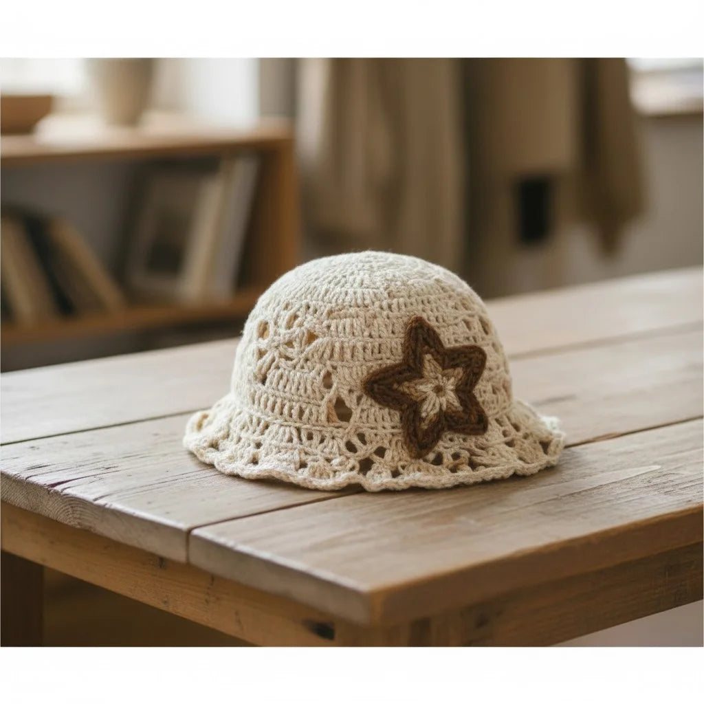 star crochet bucket hat aesthetic boho summer cap