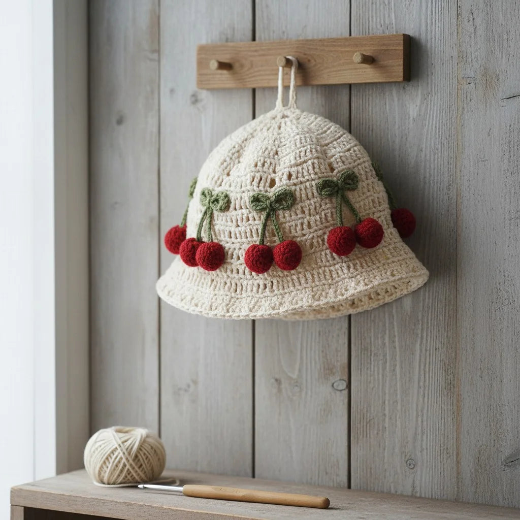 cherry crochet bucket hat cute boho summer cap