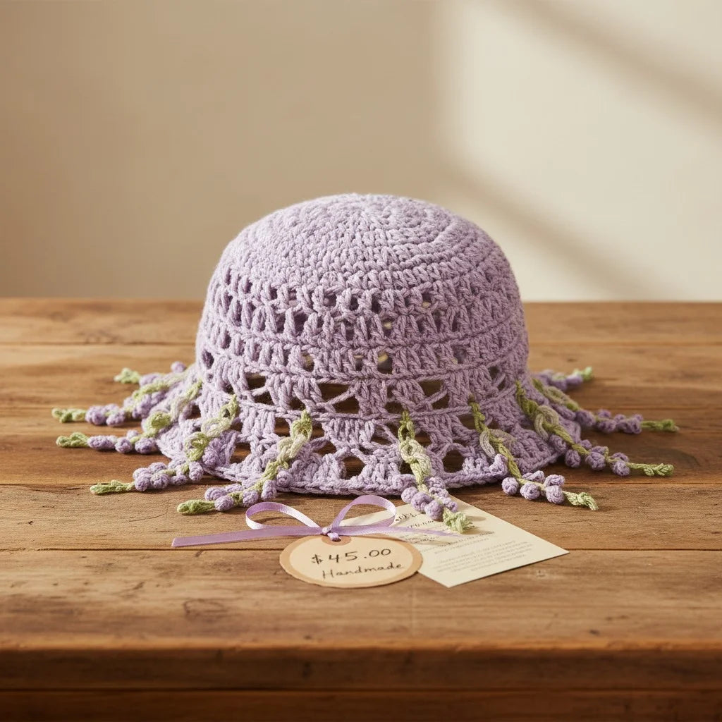 lavender crochet bucket hat boho floral summer hat