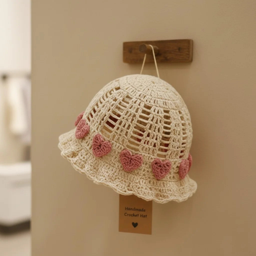 heart crochet bucket hat cute boho summer cap