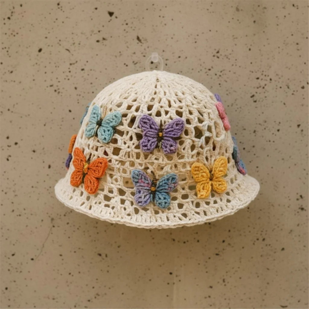 butterfly crochet bucket hat boho summer cap women