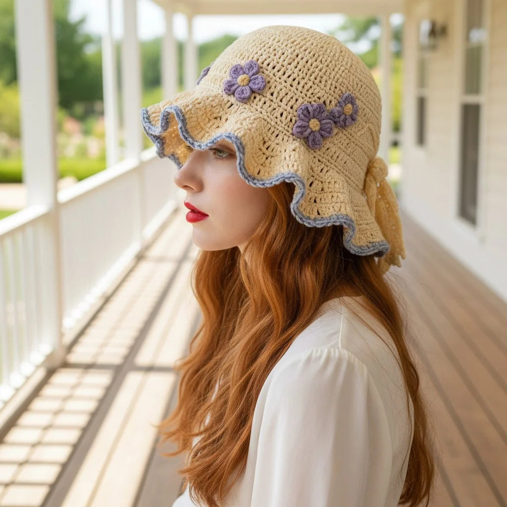 lavender flower crochet sun hat handmade cottagecore hat