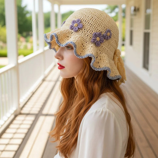 lavender flower crochet sun hat handmade cottagecore hat