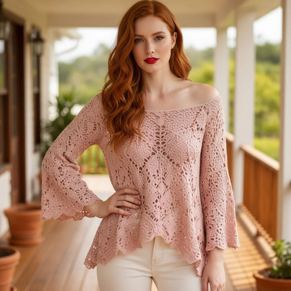 crochet lace sweater for women boho knit pullover oversized crochet top