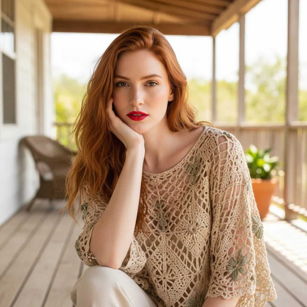 crochet lace poncho top for women boho floral crochet cover up handmade blouse