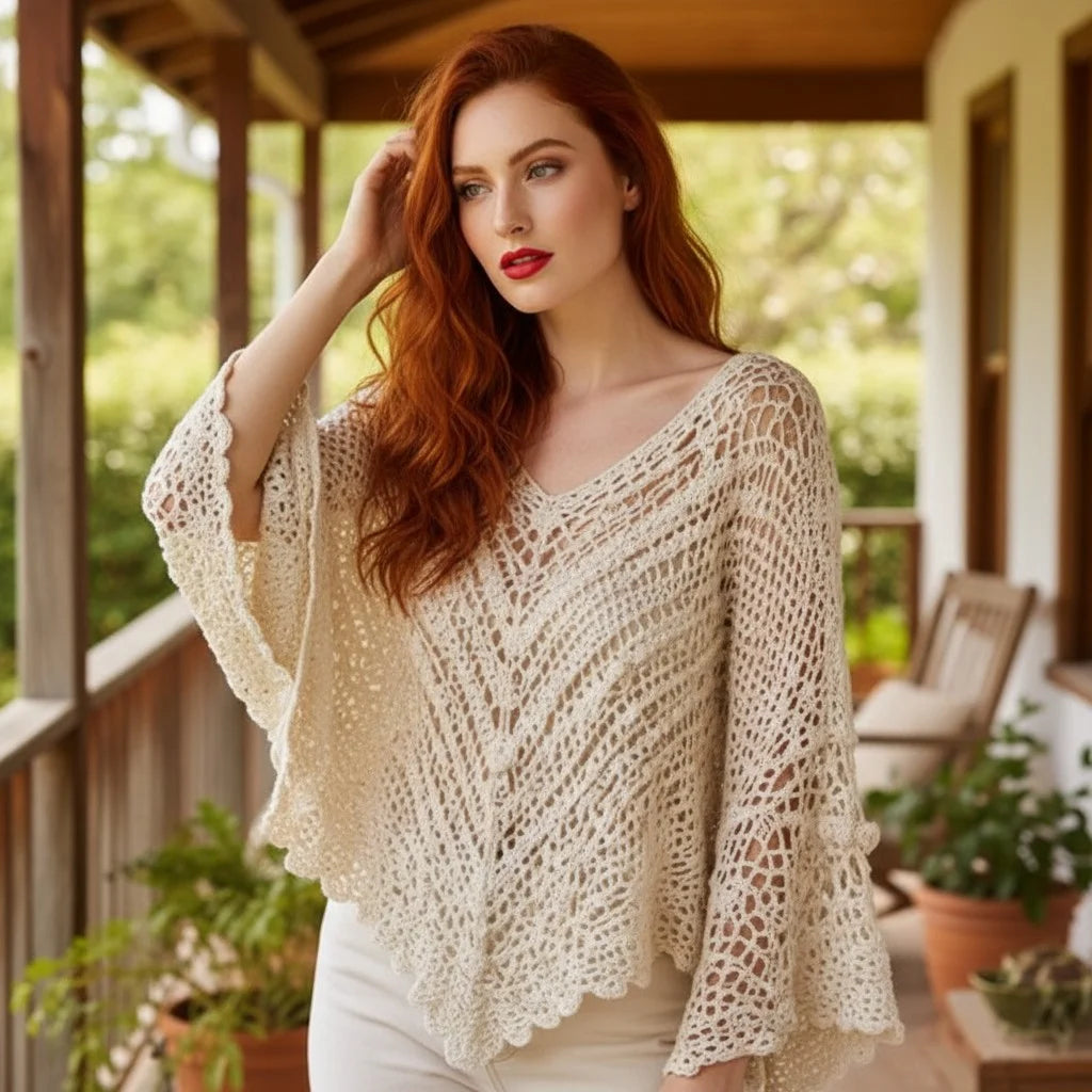 crochet poncho sweater for women boho knit cover up oversized crochet top