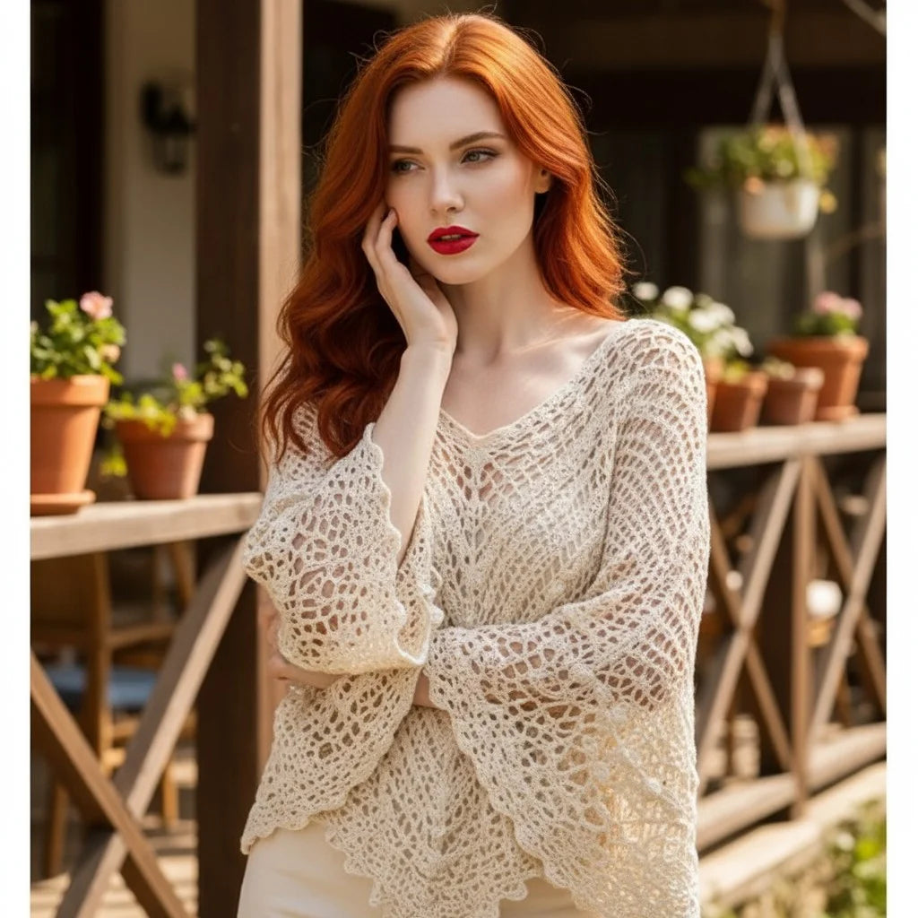 crochet poncho sweater for women boho knit cover up oversized crochet top