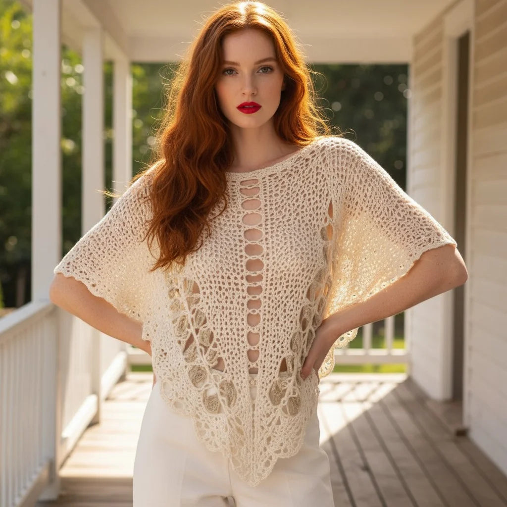 crochet poncho top for women boho lace knit blouse handmade crochet cover up