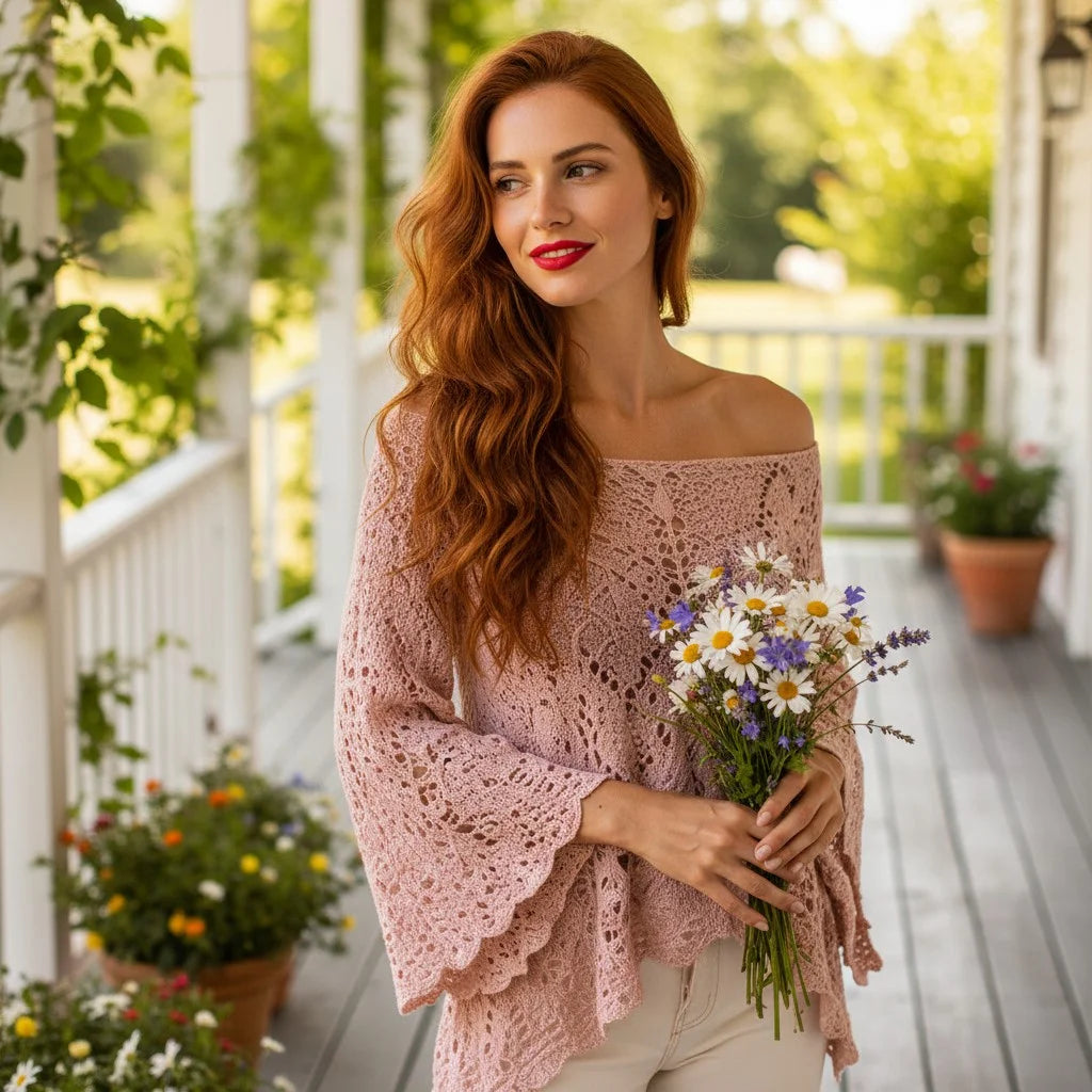 crochet lace sweater for women boho knit pullover oversized crochet top