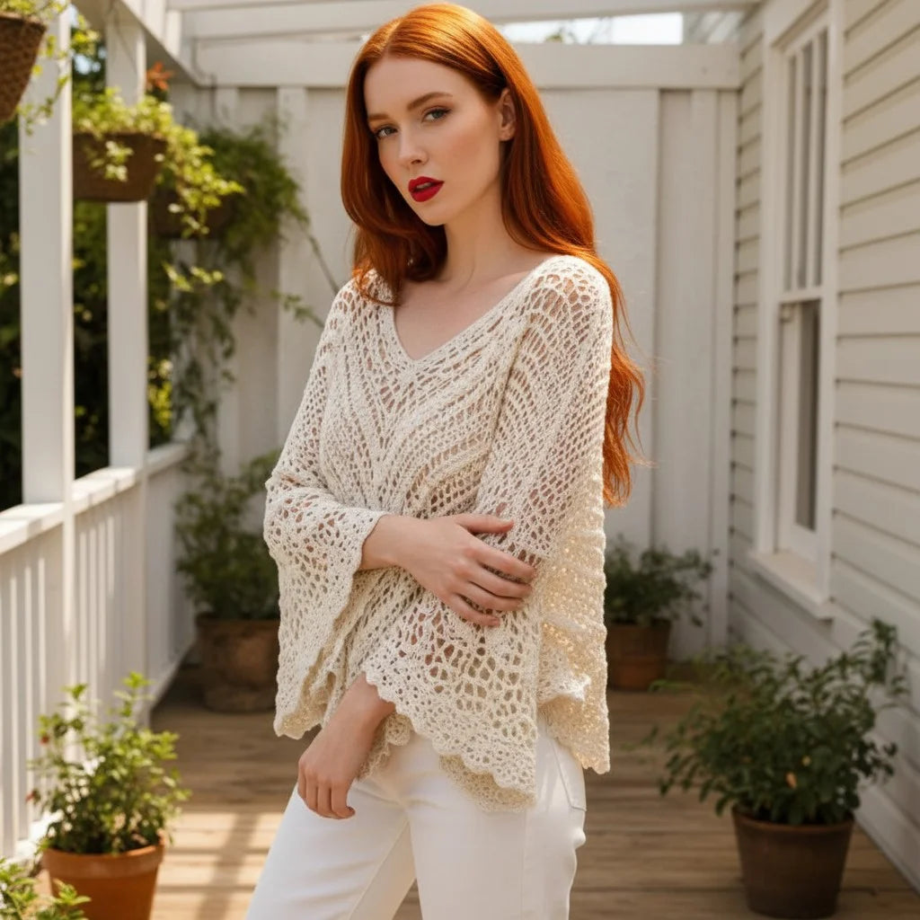 crochet poncho sweater for women boho knit cover up oversized crochet top